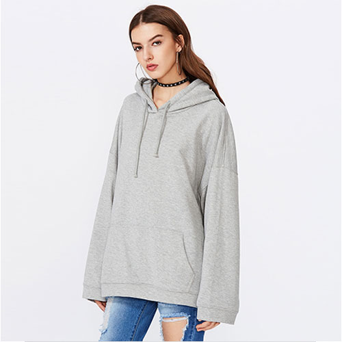 2018 New Drop Shoulder Drawstring Hooded Sweatshirt