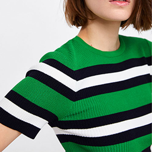 2018 Hot Striped Knit Short Sleeve Shirt Sweater