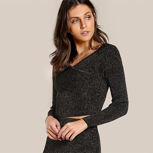 2018 Hot Criss Cross Glitter Crop Top BLACK GOLD